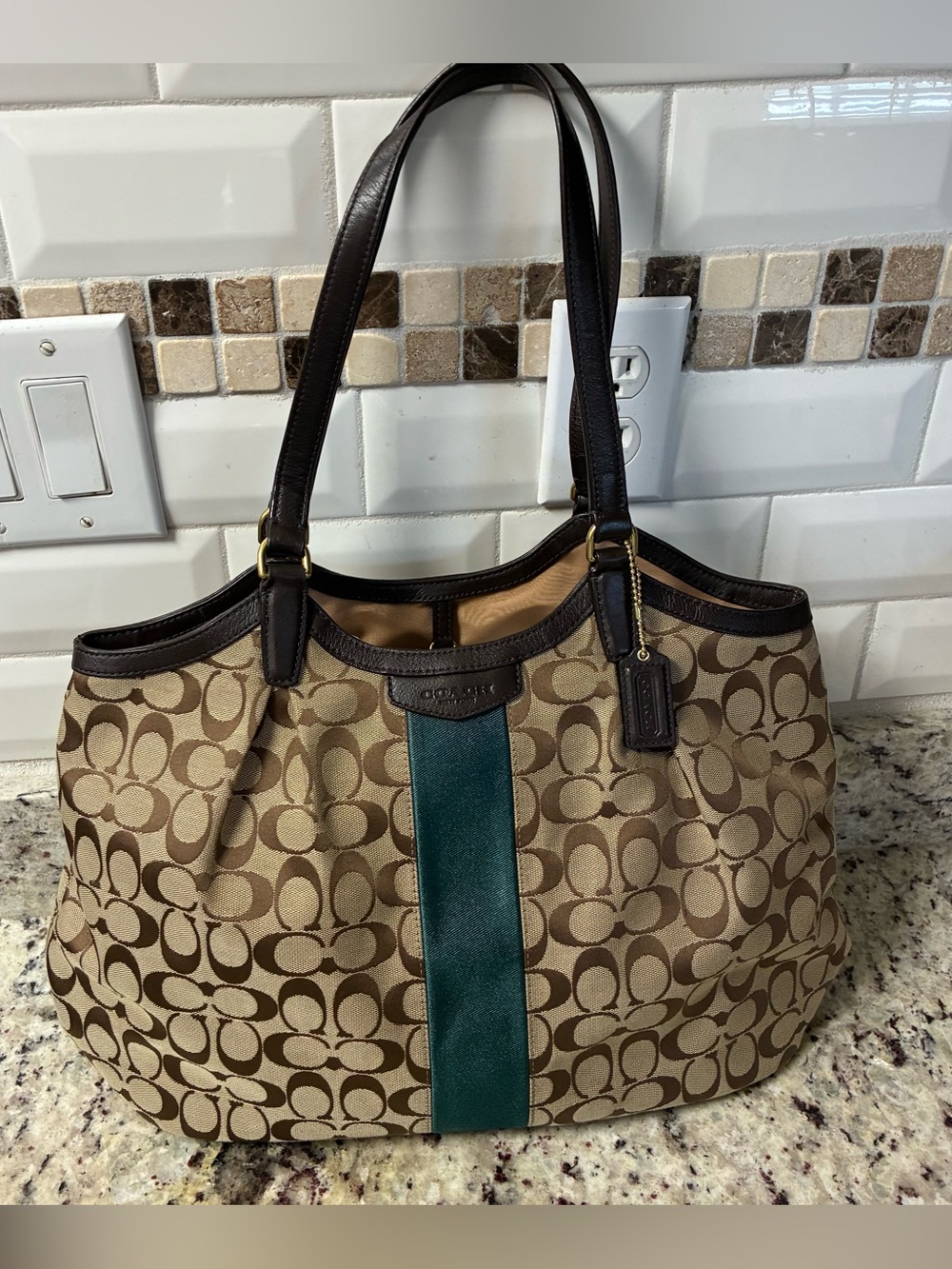 Coach Signature jacquard Stripe Devin Shoulder Bag